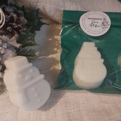 savon en forme de bonhomme de neige, neutre, sans huiles essentielles, pour toute la famille